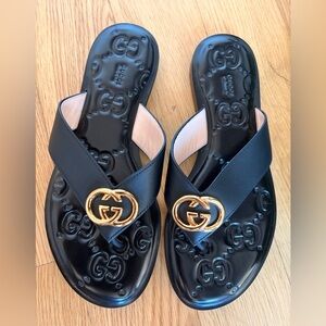 Gucci Black Leather Sandals